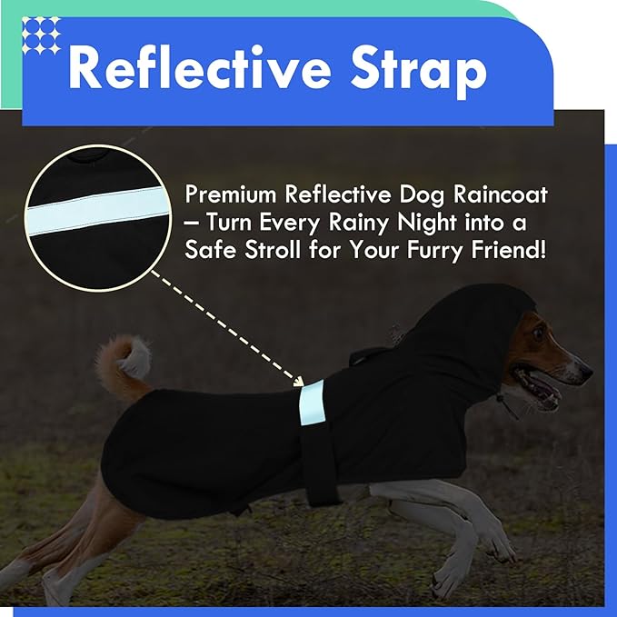 MIGOHI Dog Rain Jacket, Waterproof Rain Coat for Dogs | Outdoor Dog Raincoat with Hood, Windproof & Breathable, Reflective Strips for Safety, Black, M