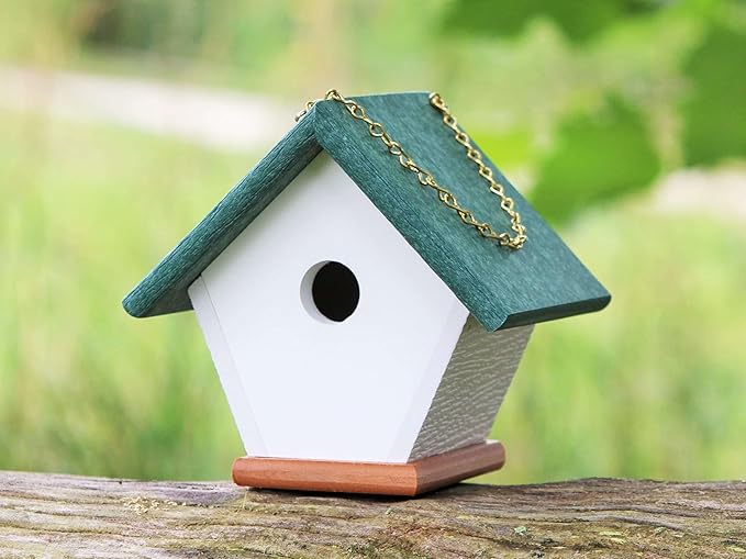 HomePro Garden Hanging Wren House: Forest Green Poly Lumber Bird House for Outdoors