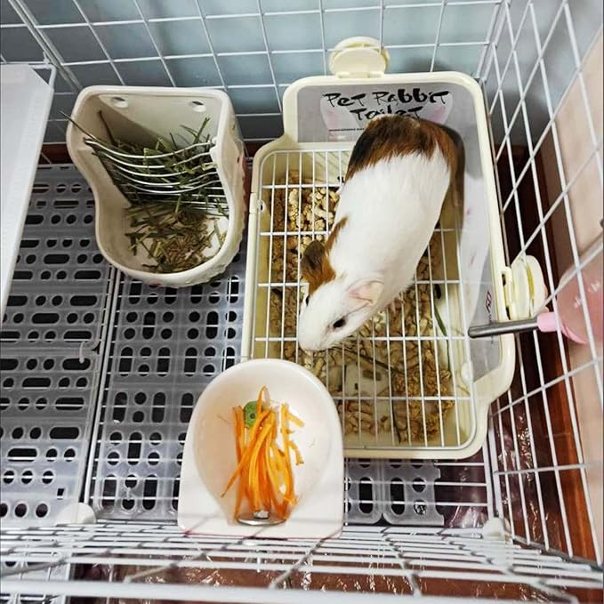 Tfwadmx Rabbit Litter Box Bunny Corner Litter Pan Pet Bedding Litter Box with Grate Small Animal Toilet Potty Trainer for Rabbit Bunny Chinchilla Guinea Pig Ferret (White)