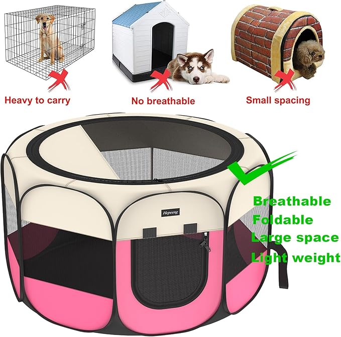 Portable Pet Playpen, 8-Panel Indoor/Outdoor Puppy Pen with Shade Cover & Travel Bag - Waterproof Dog Cat Tent Includes Collapsible Bowl