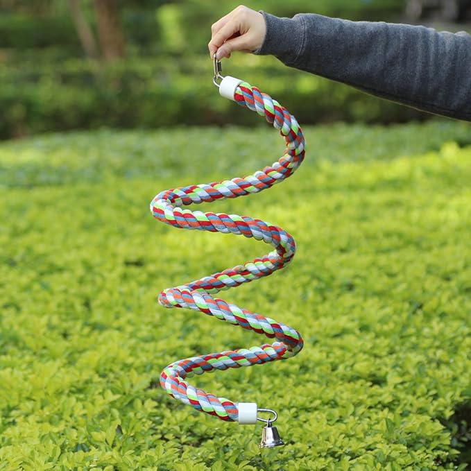Rope Bungee Perch Bird, 83inch Kintor Pure Natural Colorful Bead Cage Chewing Toys for Small Medium Parrot (83inch)