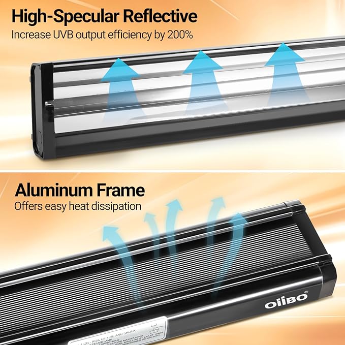 Oiibo T5 HO Reptile Light Fixture UVB Lighting Combo Kit, Reptiles Terrarium Lamp Hood Light Fixture Include UVB 10.0 Desert Reptile Light for Bearded Dragon Gecko Lizard (24W)