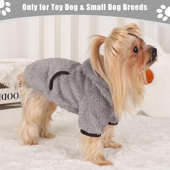 Dog Sweaters for Small Dogs Boy Male Fleece Small Dog Hoodie Winter Puppy Sweater for Chihuahua Teacup Yorkie Soft Stretchy Tiny Clothes Cat Sweater Pet Outfits Grey, M