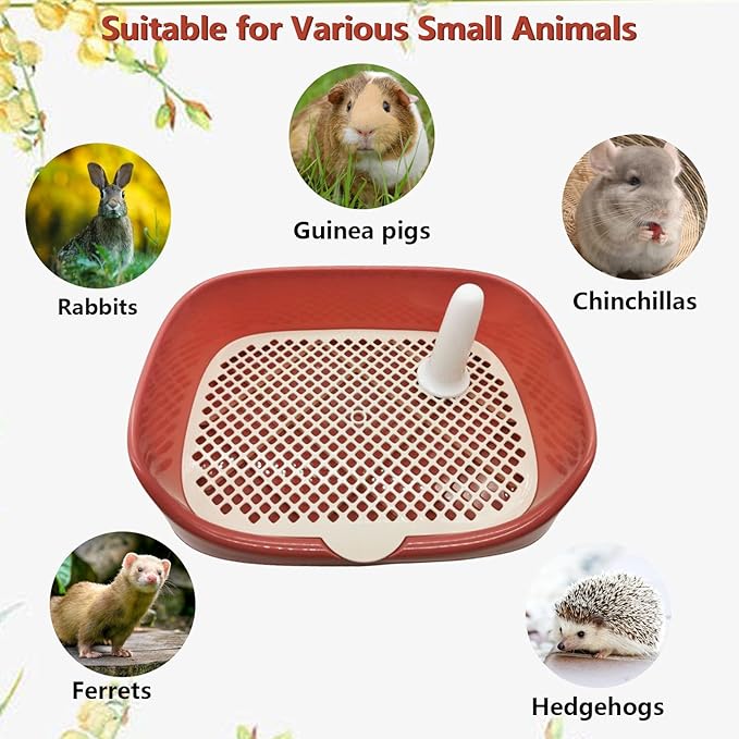 Tfwadmx Rabbit Litter Box Guinea Pig Litter Boxes Small Animal Toilet Corner Pan Rectangle Potty Trainer for Ferret, Chinchilla(15.7" x 11.8" x 3.9",Red)