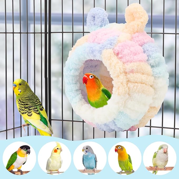 Wontee Bird Nest Bed Breeding House Winter Warm Snuggle Hut for Budgies Parakeets Cockatiels Lovebirds Canaries (Multi-Colored)