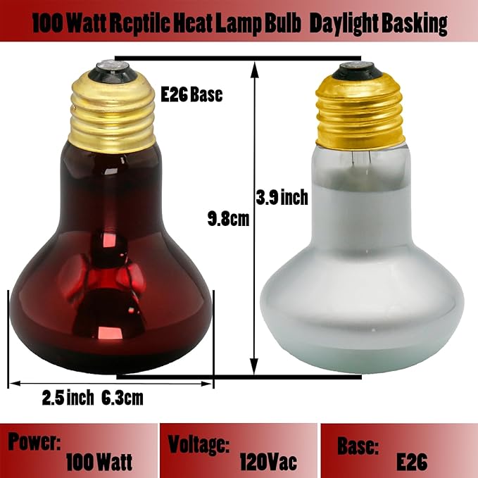 Reptile Heat Lamp Bulb 100 Watt, Day Time & Night Basking Spot Light Combo Pack, Amphibians Infrared Red Heat Light Bulb and Daylight Heating Lamp for Bearded Dragon, Leopard Gecko, Chicken, 4 Pack