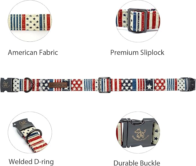 Elegant little tail Independence Dog Collar, Holiday Pet Collar Patriotic Dog Durable Dog Collars Girl or Boy Soft Pet Gift Adjustable Dog Collar for Small Medium Large Dogs
