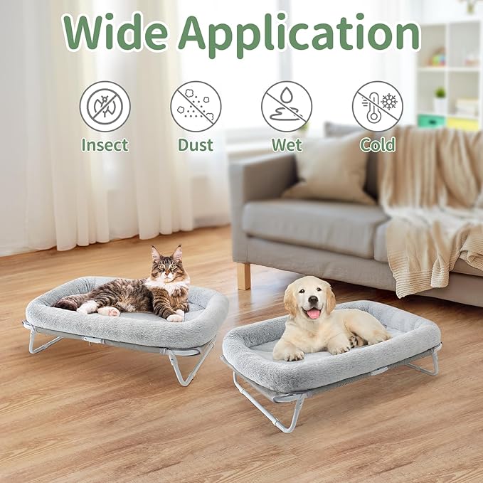 Sunhoo Elevated Cat Bed Foldable Raised Pet Hammock Self-Supporting Puppy Lounger with Off Floor Metal Frame Washable Cover for Small Dog Kitten Indoor Use 25.2x15.75x7.48 in(Grey)