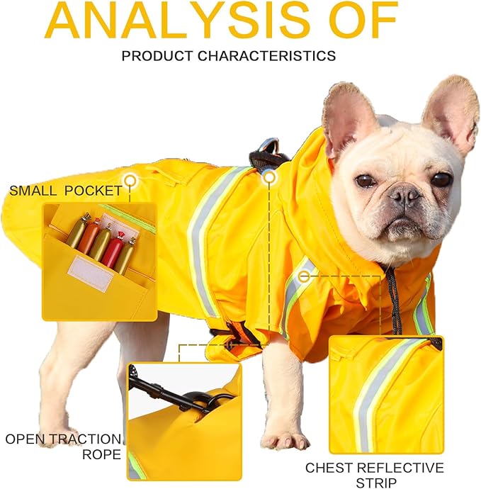 Dog Raincoats Hooded, Waterproof Slicker Rain Poncho Jacket for Medium and Large Dog, with Reflective Strip
