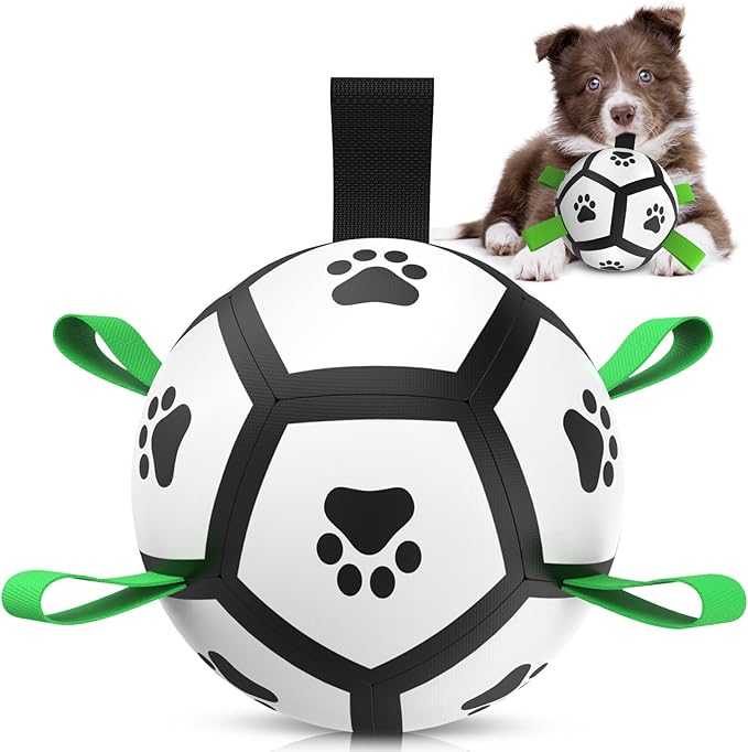 QDAN Dog Toys Soccer Ball with Straps, Interactive Toys for Tug of War, Puppy Birthday Gifts, Dog Water Toy, Durable Balls World Cup for Small Dogs๏ผ5 Inch๏ผ