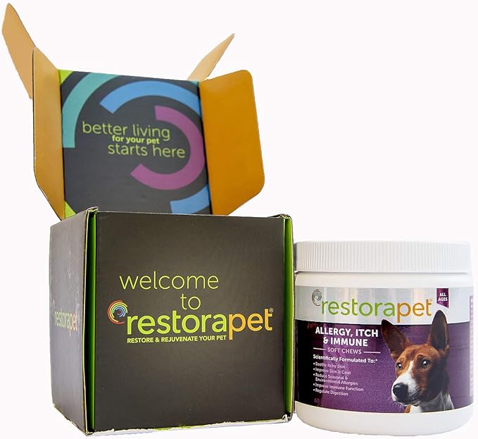 RestoraPet Allergy, Itch & Immune Soft Chews - Natural Supplement for Dogs - Support Immunity, Soothe Skin Irritation, Improve Coat Quality β with Lactoferrin, Colostrum & Omega 3-60 Bacon Chewables