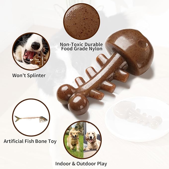 MewaJump Dog Chew Toys for Aggressive Chewers - Indestructible Fish Bone Toys, Durable Entertainment for Medium/Large Breed Dogs