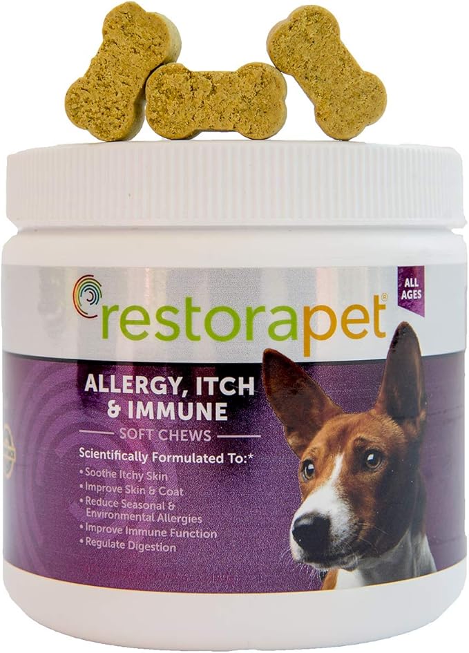 RestoraPet Allergy, Itch & Immune Soft Chews - Natural Supplement for Dogs - Support Immunity, Soothe Skin Irritation, Improve Coat Quality β with Lactoferrin, Colostrum & Omega 3-60 Bacon Chewables