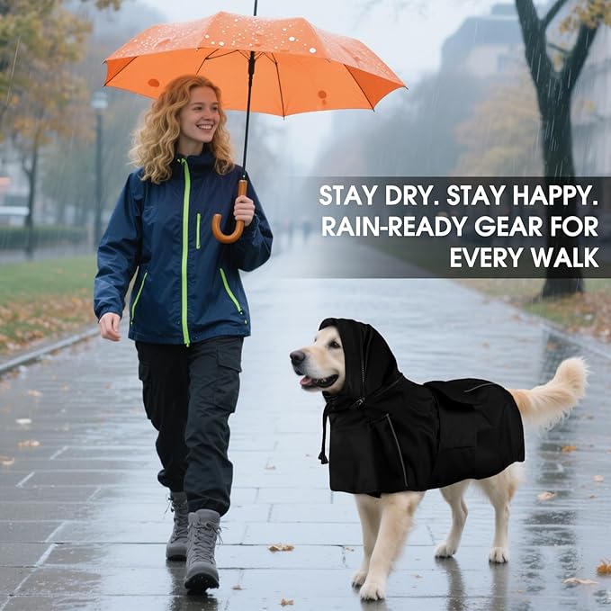 Dog Raincoat For Medium Dogs, Waterproof Adjustable Dog Rain Jacket With Hood, Leash Hole, Lightweight Reflective Poncho for Rain, Snow, Windy Weather & Outdoor Walks, Camping, Hiking - Black M