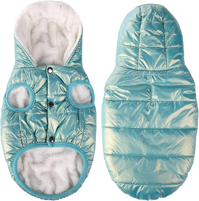 Fleece Hoodie, Windproof Waterproof Coat, Winter Warm Jacket for Dogs - Cold Weather Pet Apparel Clothes Vest for Small Medium Large (M, Mintgreen)