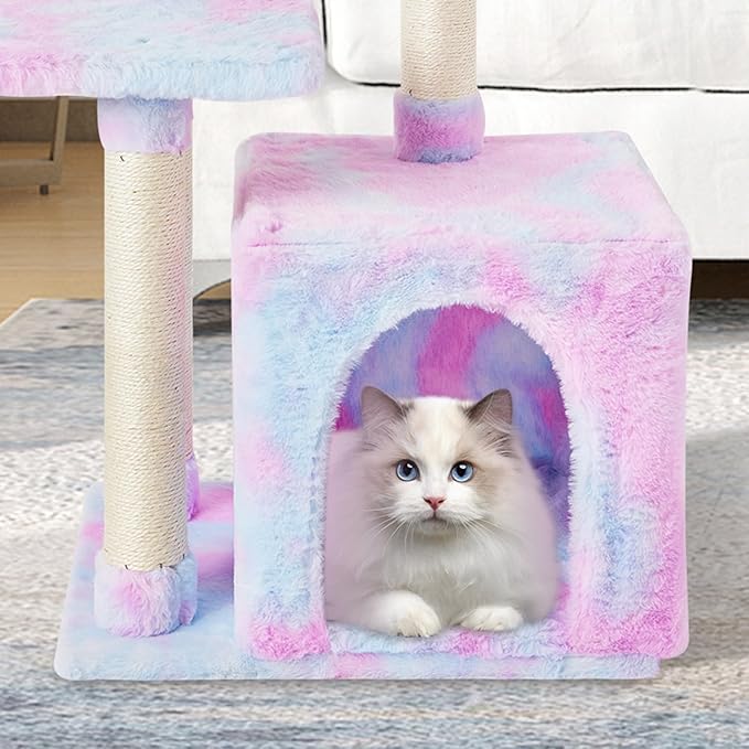 FISH&NAP Cute Cat Tree Kitten Cat Tower for Indoor Cat Condo Sisal Scratching Posts with Jump Platform Cat Furniture Activity Center Play House Rainbow