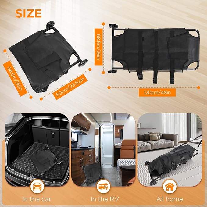 Portable Foldable Dog Stretcher for Large Dogs, 250lbs Capacity with Silent Wheels and Waterproof PVC Mesh, 48"x26" Pet Transport Stretcher for Indoor & Outdoor Use, MDK-A1