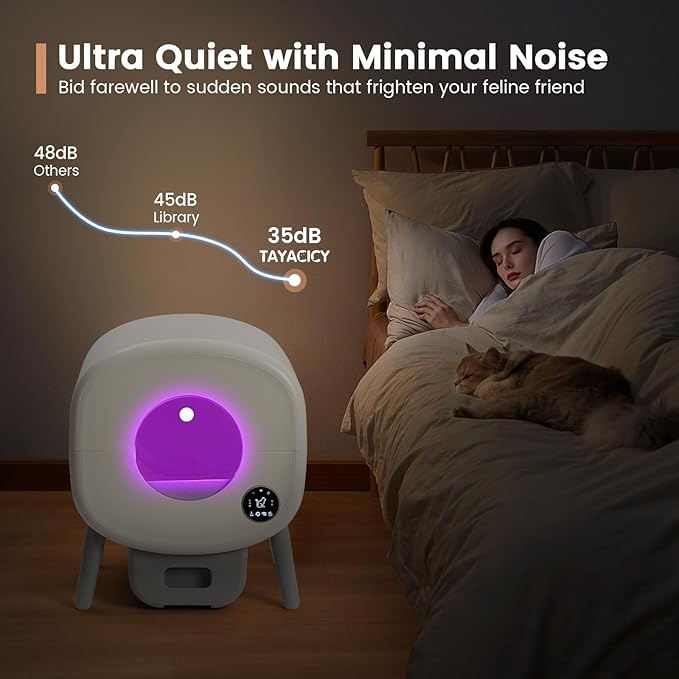 Self Cleaning Litter Box,Large Capacity Automatic Cat Litter Box Self Cleaning for Multiple Cats with App Control and Safety Protection,2 Roll Litter Bags,White