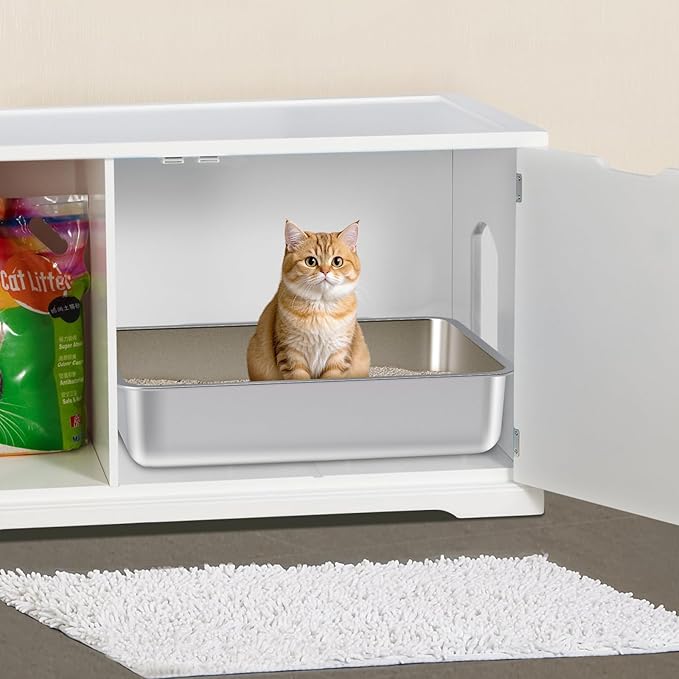 Stainless Steel Litter Box Small to Medium,17.7" x 13.7" x 4" Litter Box for Kittens,Easy Clean Non Stick Easy Entry No Smell Metal Litterbox for Senior Cats or Short Legged Cat/Bunny