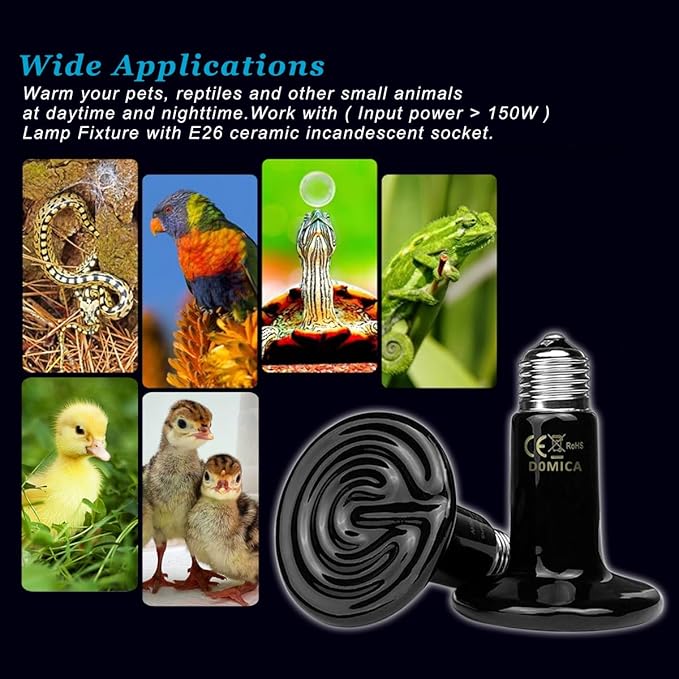 150W Ceramic Heat Emitter for E26 Reptile Heat Lamp, 2-Pack No Light Emitting Light Bulbs, Basking Spot Heating Bulb for Turtle, Lizard, Snake, Beared Dragon, Amphibians, Pet Brooder Coop Chicken