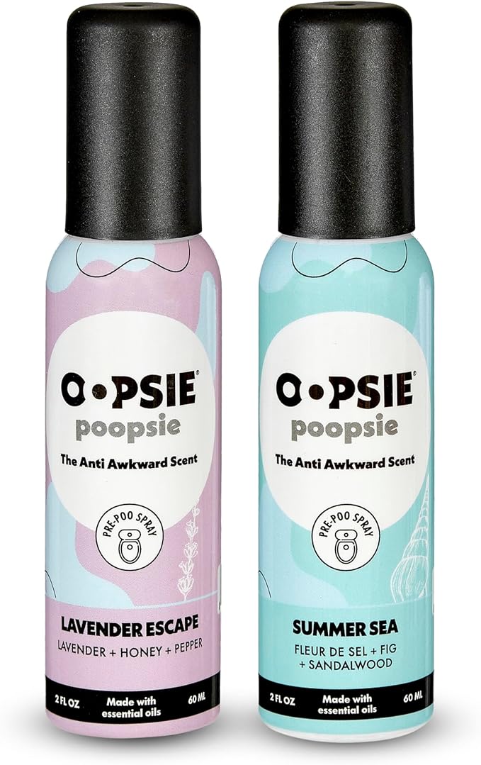 Pre GO toilet spray, discreet & portable original Pre-poo spray to use on the go. Assorted scents Lavender Scape/Summer Sea Toilet Odor Eliminator 2oz bottle Gift Set 2 pack