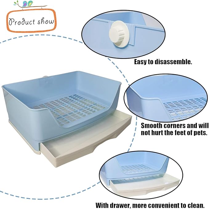 kathson Bunny Litter Box,Large Rabbit Litter Box with Drawer Grate, Pet Toilet Potty Trainer Corner Toilet Hedgehog Litter Pan Box for Guinea Pig Chinchilla Hamster Ferret
