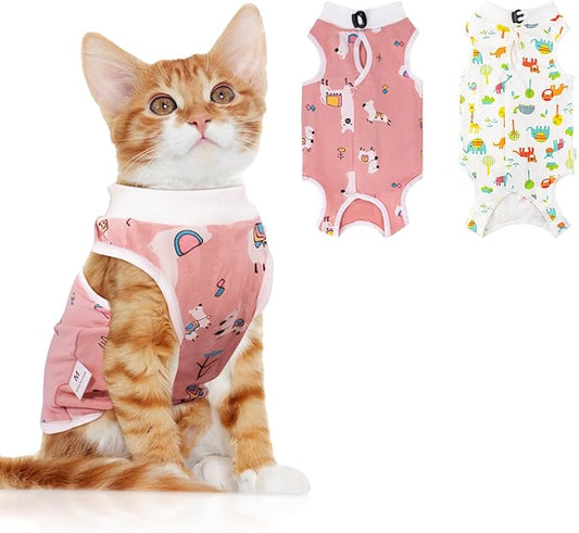 2 PCS Cat Recovery Suit Female Cat Onesie for Cats After Surgery Spay Abdominal Wounds, Kitten Surgery Recovery Suit Female Breathable E-Collar Alternative Kitten Onesie Anti Licking Medium