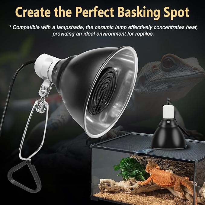 Pack of 3 Black Ceramic Heat Emitters, 100W Reptile Heat Bulbs for Lizards, Snake, Bearded Dragon, Reptiles & Amphibians, No Light & No Disturbing