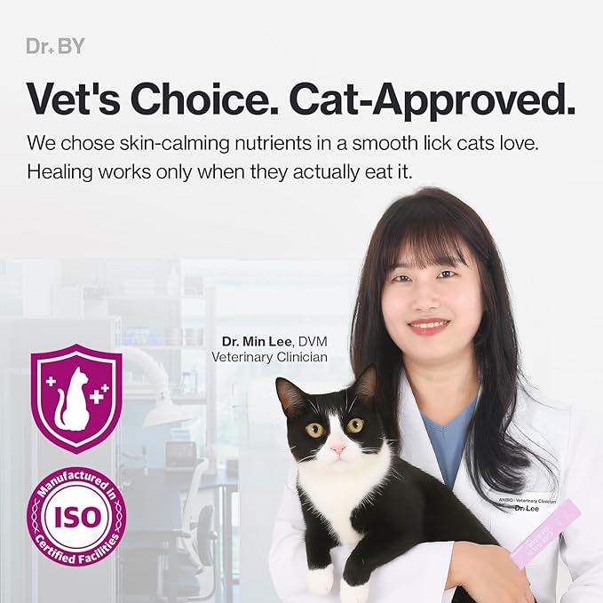 Dr.by Cat Silk Derma Lickable Feline Skin and Coat Supplement - Dandruff Treatment & Itchy Skin Relief Allergy Support for a Glossy Coat Immune Boosting Formula - 30 Individual Treat Tubes