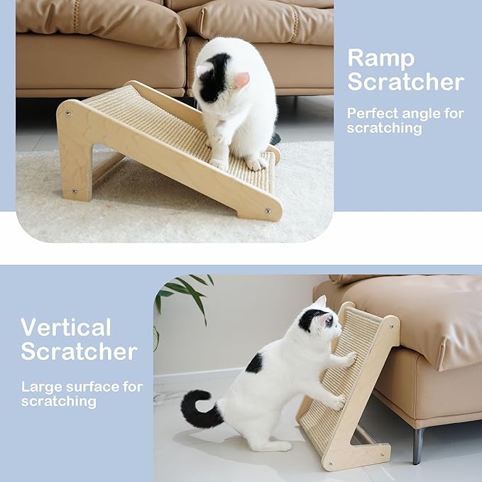 Cat Scratcher, L-Shape Cat Scratching Pad, Sisal Scratchers for Indoor Cats, Protecting Furniture Scratch Pad with Catnip(Small Size)