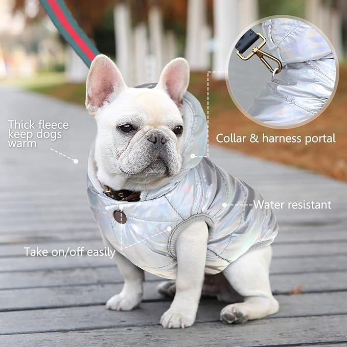 Fleece Hoodie, Windproof Waterproof Coat, Winter Warm Jacket, Cold Weather Pet Apparel Clothes Vest for Small Medium Large Dogs (3XL, Silver)