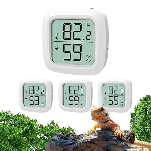 4-Pack Reptile Thermometer and Hygrometer – Digital LCD Temp & Humidity Meter for Bearded Dragon, Snake, Lizard Tanks, Incubation Boxes, Plant Terrariums & Indoor Use