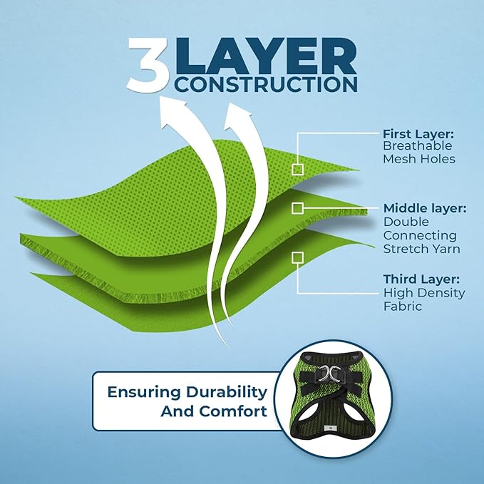 Best Pet Supplies - All Weather Mesh, Reflective, No Pull Harness for Small, Medium Dogs, Cats - Secure with Hook & Loop Fastener, Buckle, Double D-Rings - Lime Green 2-Tone, XL