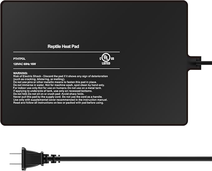 Simple Deluxe 8X12 Inch 16W Reptile Heating Pad Electric Indoor Under Tank Terrarium Heating Mat Waterproof for Turtles, Lizards, Frogs, and Other Reptiles