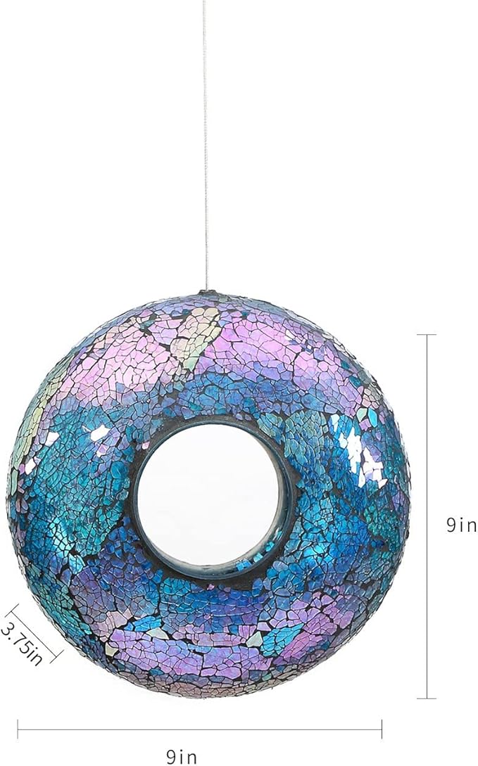 Fly Through Wild Bird Feeder Garden Hanging Bird Feeder Mosaic Circle Squirrel Proof for Outdoor Decoration,Blue