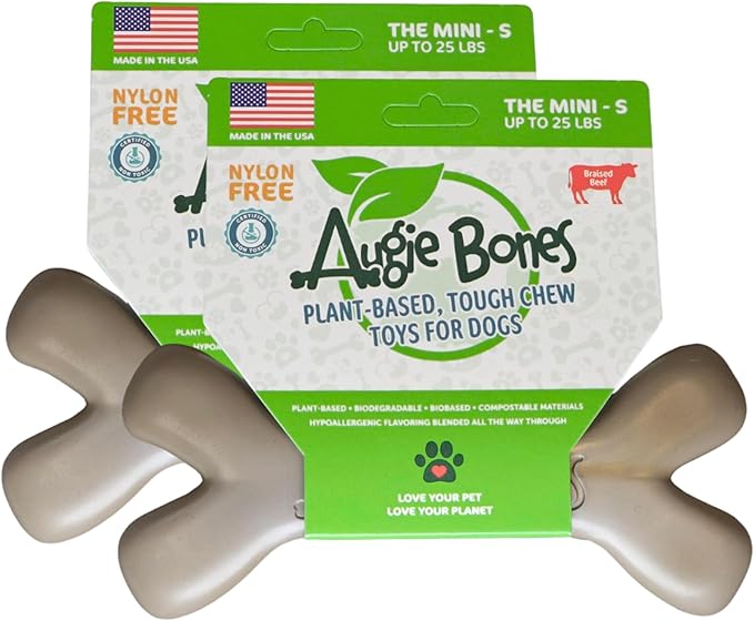2-Pack Non-Toxic Dog Toys - Sustainable Beef Flavored Dog Chew Toys for Aggressive Chewers - Plant-Based Bioplastic Pet Toys - Made in The USA (Mini)