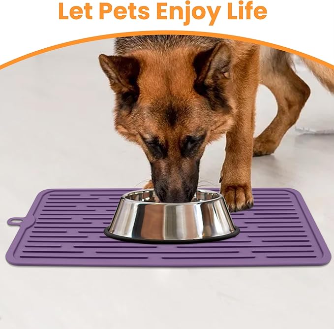 Ptlom Pet Placemat for Dog and Cat, Anti-Slip Waterproof Dogs Feeding Mat Prevent Food and Water Overflow, Bowl Mats Suitable for Medium and Small Pets, Purple, Silicone