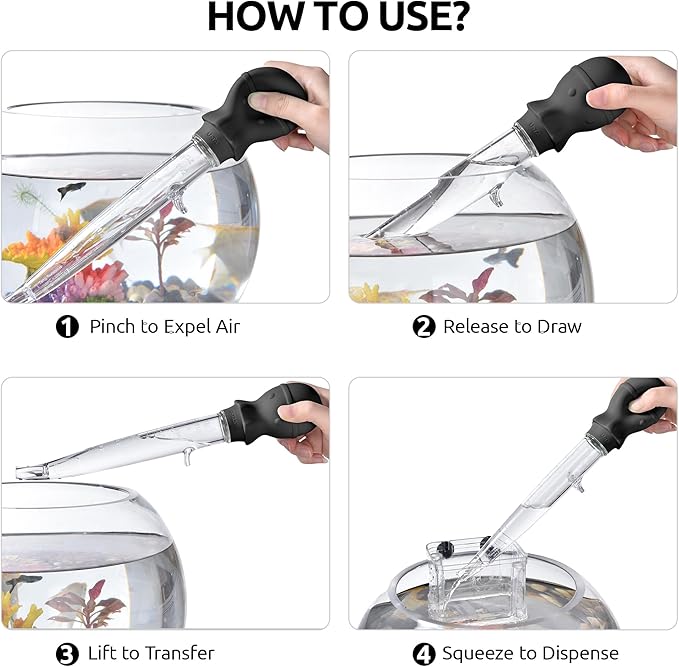 U-Taste Aquarium Pipette Cleaner: 1.5oz Coral Feeder for Fish Tank Cleaning, Manual Feeding Tube, Food Grade Siphon Dropper, Waste Remover with Strong Suction & Stand & Brush (11.98in, Black)