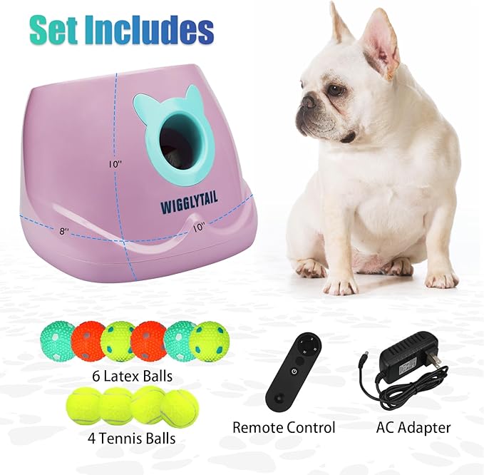 Automatic Dog Ball Launcher, Dog Ball Fetch Machine with Remote Control, Auto Ball Thrower for Small Dogs and Puppies, Pet Self Playing Toys, Indoor and Outdoor Interactive Toys with 10 Balls