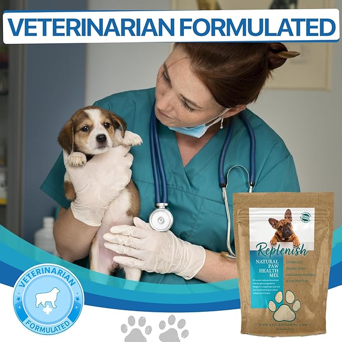 Replenish Dog Paw Healing Solution β All Natural Epsom Salt for Dogs Paws - Medicated Paw Soaking Solution & Moisturizer for Dry Cracked Paws - Epsom Salt Treatment - Spa Paw Protection for Dogs