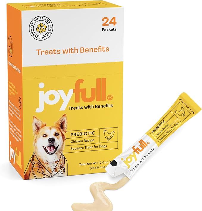 JoyFull Chicken Squeeze Treats for Dogs – Prebiotic Gut Health Snacks Made with Real Cage-Free Chicken – Lickable, Enrichment-Friendly, Meal Topper – 24 Easy Squeeze Paste Treats (0.5oz Each)