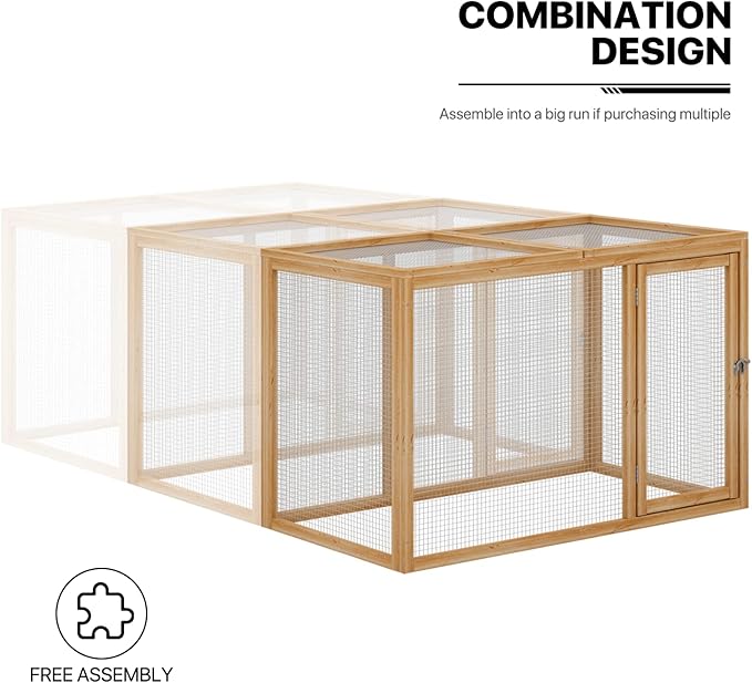 MoNiBloom Chicken Run for Yard Wood Chicken Cage Rabbit Hutch Bunny Pen with Openable Roof and Side Door, Outdoor Lockable Duck Coop Small Animal Habitat Enclosure Hen Coop Add-Ons, 45 x 24 x 28 inch