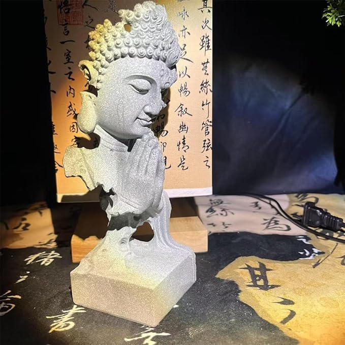 livelyfish Meditating Buddha Statue Zen Garden Statues Sandstone Thinker Buddha Sculpture Figurine for Fish Tank Aquarium Home Decorations, Gift (C-Large)