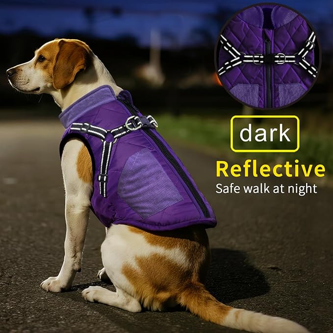 Mosucoirl Warm Dog Coats Pet Clothes, Waterproof Dogs Jacket Reflective Pet Outfits Winter Dog Cold Weather Coat Cozy Snow Jackets Vest for Small Medium Large Dogs Puppy Doggie (Purple, XS)