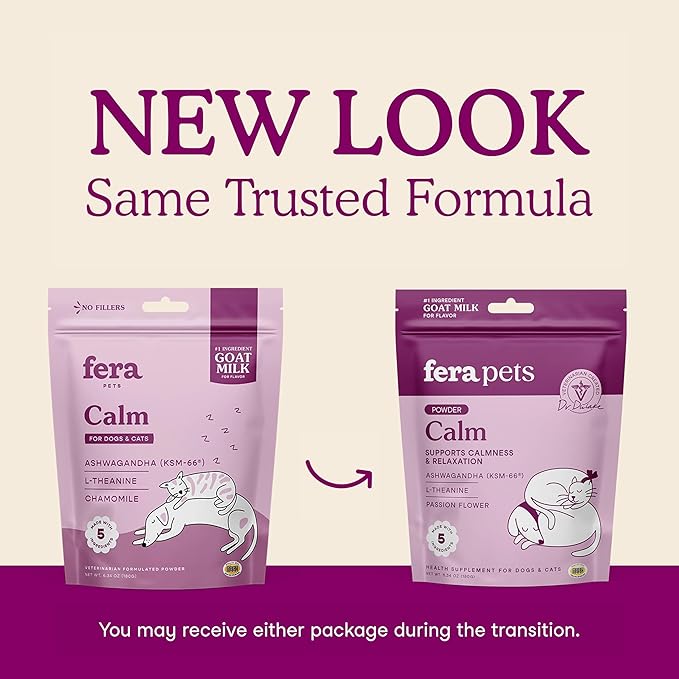 Fera Pet Organics Calming Goat Milk Cat & Dog – Vet Created - Pet Anxiety, Stress & Hyperactivity - Ashwagandha Supplement with GABA-60 Servings