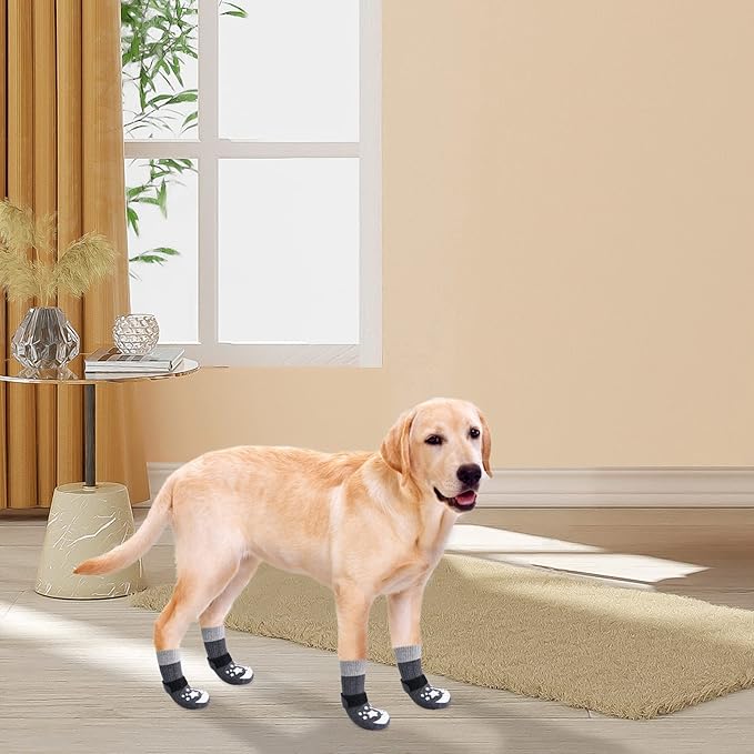 BEAUTYZOO Anti-Slip Dog Socks with Grips Traction Control for Small Medium Large Dogs, Non Skid Indoor Double Side Pet Paw Protector for Hardwood Floor Wear (Moon and Star, XL)