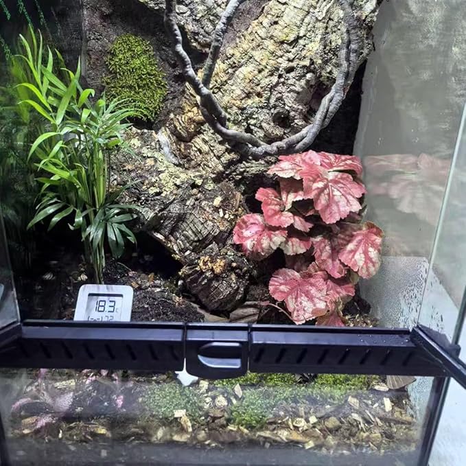 Reptile Plants for Terrarium Decor,Amphibian Habitat Decor,Artificial Plants for Gecko Chameleon Snake Tortoise Tank Accessories with Base (Pink heuchera micrantha)