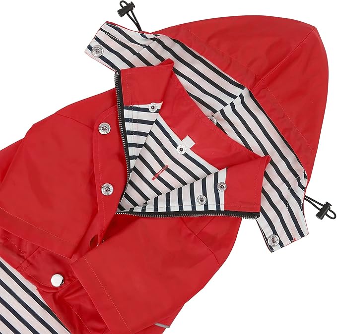 HDE Dog Raincoat Poncho Double Layer Zip Rain Jacket with Removable Hood, Leash Hole for Small to 3XL Dogs and Puppies Red - L
