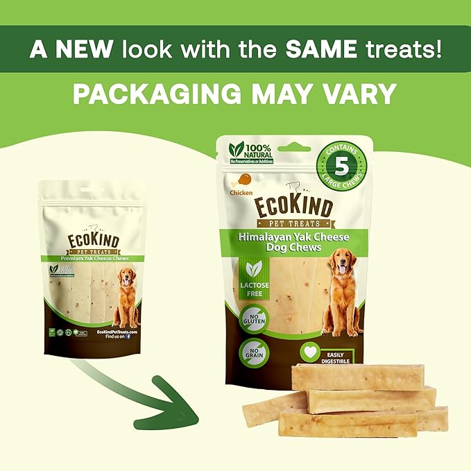 EcoKind Premium Gold Yak Cheese Himalayan Dog Chews, Dog Treats Large Breed, All Natural, High Protein Dog Chew, Chicken, Large - 18+ Chews