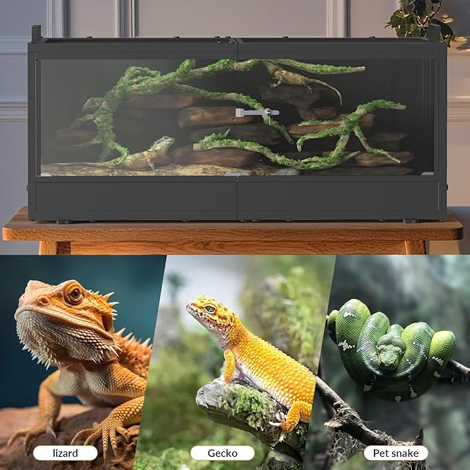 YBING 20 Gallon Reptile Terrarium - Bearded Dragon Tank with Glass Door, Front Opening Reptile Tank 28" x 12"x 12", Metal Frame, Terrarium Habitat for Geckos, Lizard, Snakes, Turtles